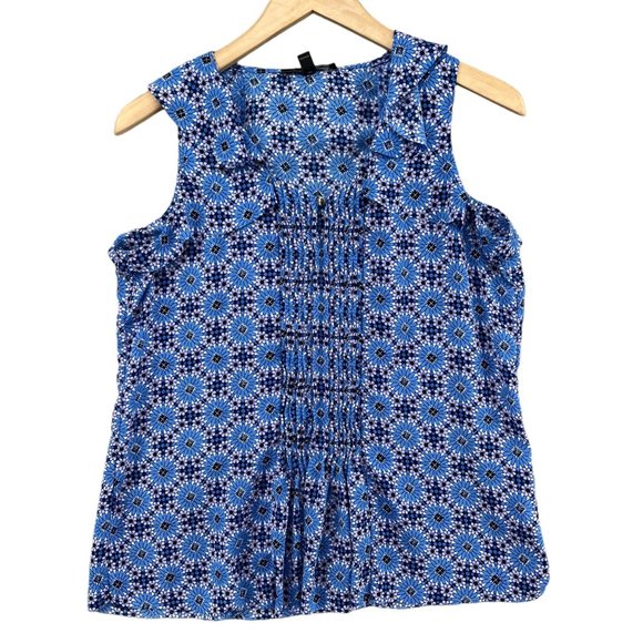 Banana Republic Floral Blouse Womens Blue Polyester Sleeveless Pleated Size S - Picture 1 of 10